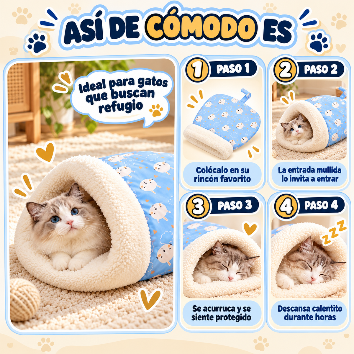 Saco refugio caliente para gatos